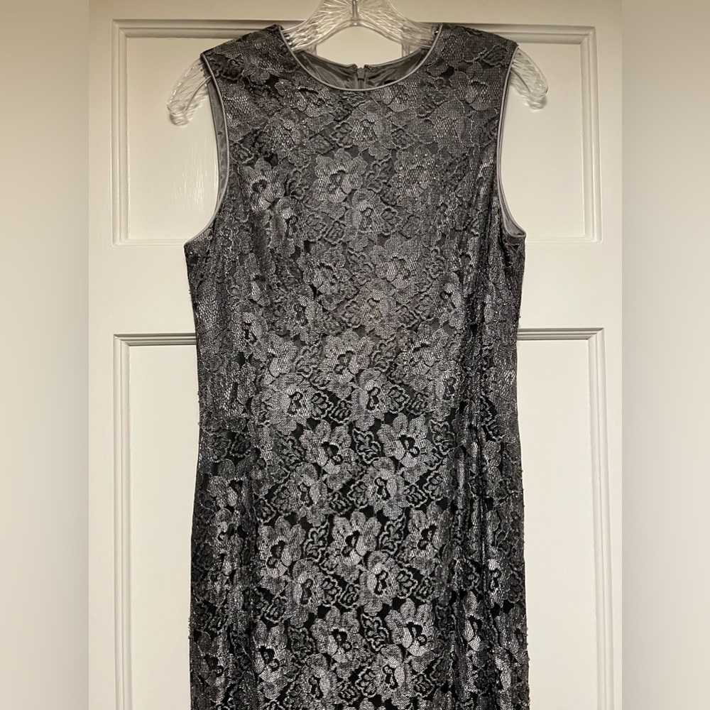 SILVER EMBROIDERED LOOK LONG DRESS